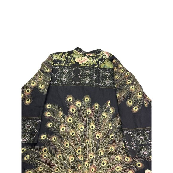 Citron Santa Monica Floral Peacock Bird Print Silk Long Kimono Size 3X - Picture 7 of 11
